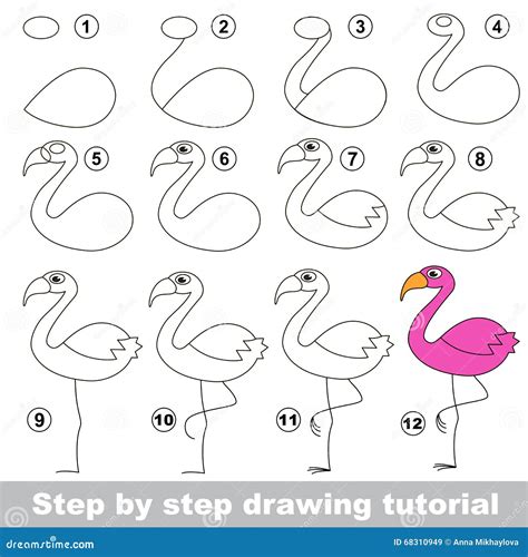Flamingo. Drawing Tutorial. Stock Vector - Illustration of developing ...