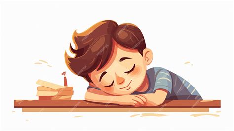 Happy Cute Little Kid Boy Sleeping in Class Cartoon Vector Illustration ...