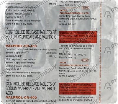 Valprol Cr 400mg Strip Of 15 Tablets: Uses, Side Effects, Price ...