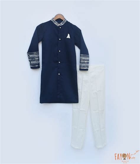 Shop Blue Silk Achkan and Off-white Pant for Boys Online – FayonKids
