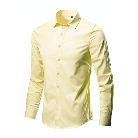 Aligament Mens Long Sleeve Lapel Plus Size Yellow Solid Color Polyester ...