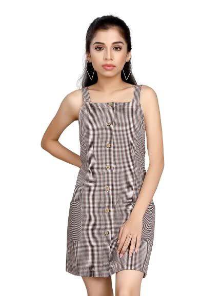 Buy VASTRADO Women's Knee-Length Tiny Checked Dress (LH1103A_Brown_XS ...