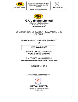 Fillable Online TENDER FOR 1250 kVA DG SET Fax Email Print - pdfFiller