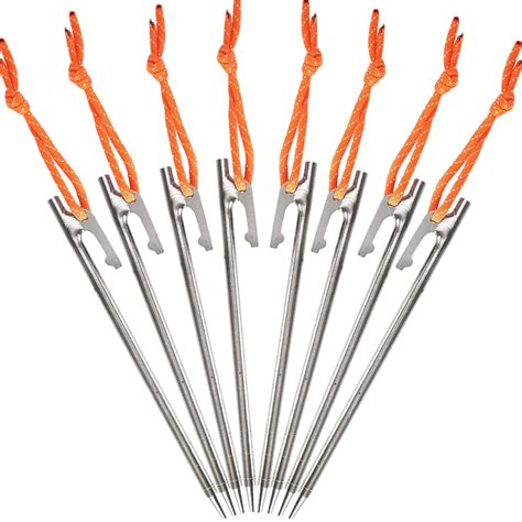 Soomloom Titanium Pegs with Fixing Rope for Tent Tarps, 7.9 inches (20 ...
