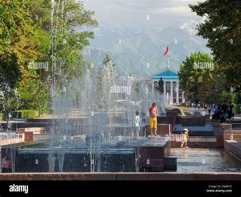 Fountains in the city center The capital Bishkek, Kyrgyzstan ...