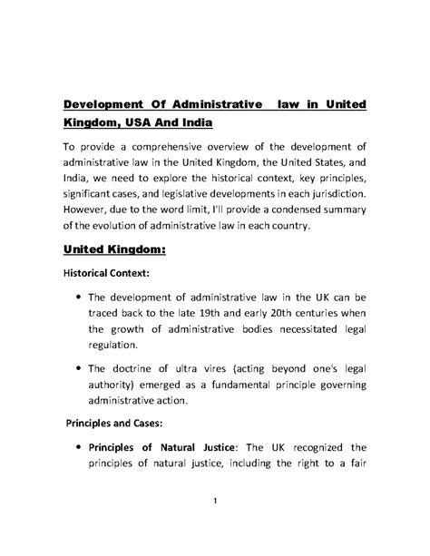 Admin Law 4(g): Evolution in UK, USA, and India - Key Insights - Studocu