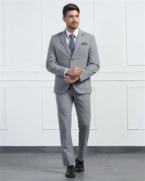 Two Piece Grey Solid Formal Suits - Connor