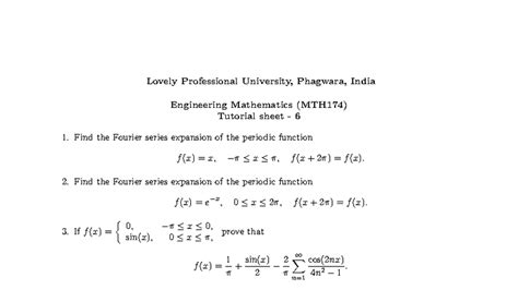 Tutorial sheet (Fourier series) - Lovely Professional University ...