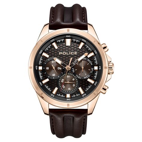 Buy Online Police Black Dial Brown Strap Multifunction Watch for Men ...