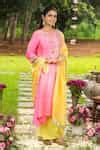 Buy Pink Silk Embroidery, Mirrors Round Neck Phool Aur Panchhi Tunic ...