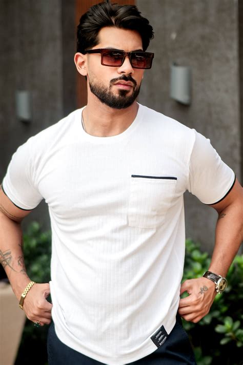 White Self Design Pocket T-Shirt – Gritstones