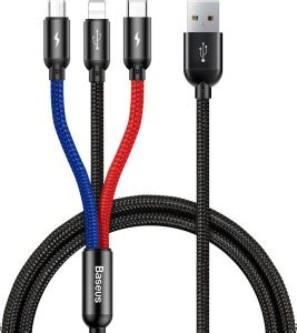 Baseus Lightning Cable 2 A 0.23 m Three Primary Colors 3-in-1 Cable USB ...