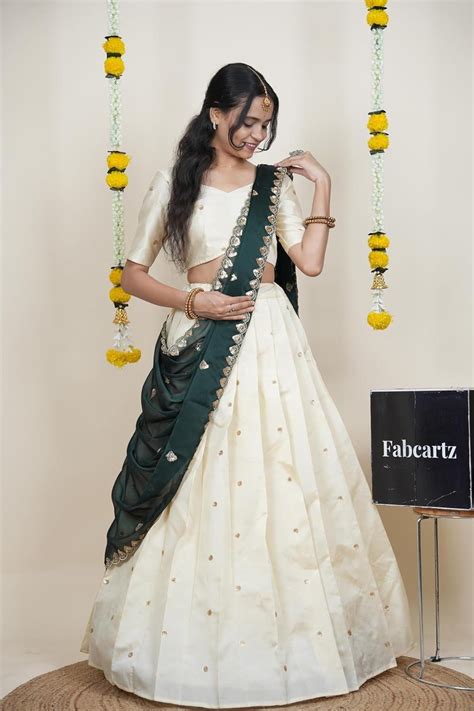 Buy Bottle Green Beautiful Semistitch South Indian Half Saree For Women ...