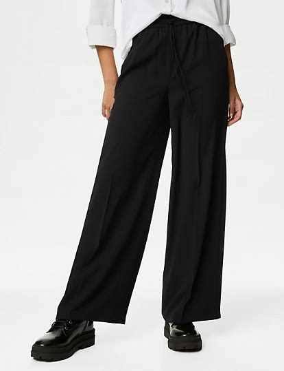 Crepe Drawstring Wide Leg Trousers