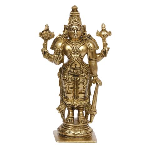 Kartique Brass Lord Bhagwan Vishnu Narayan Statue Idol Murti Holding ...