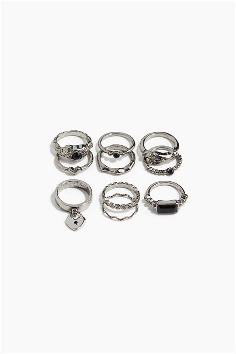 10-pack rings - Silver-coloured - Ladies | H&M IN