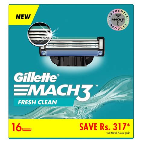 Gillette Mach3 Shaving 3-Bladed Cartridges, Pack Of 16 |Super value ...