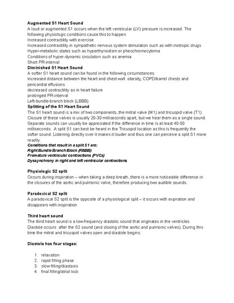 Augmented S1 Heart Sound Notes for I-Human Course - Augmented S1 Heart ...