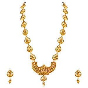 Buy Apara Gold Plated Long Traditional Temple Necklace Jewellery Set ...