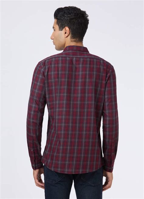 Men Wine Purple Check Full Sleeve Shirt | Pepe Jeans India