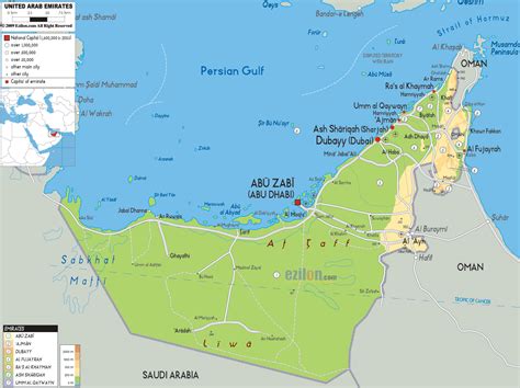 Physical Map of United Arab Emirates - Ezilon Maps