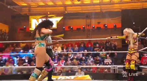 WWE star Arianna Grace suffers major wardrobe malfunction live on NXT as viewers gasp 'did you ...