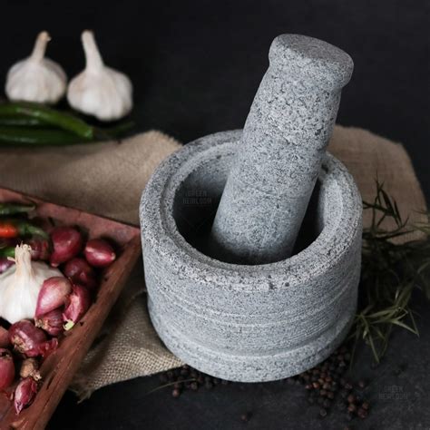 Ecocraft Traditional Stone Mortar and Pestle | Handcrafted Natural Gri ...