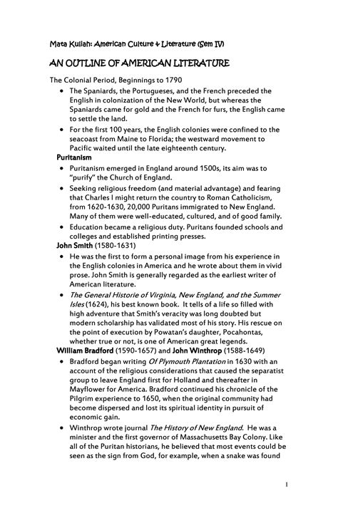 Outline+OF+ American+ Literature - Mata Kuliah: American Culture ...