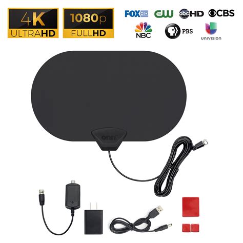 Onn+ Indoor Dual-Color Amplified TV Antenna, 50 Mile Range, HD ...