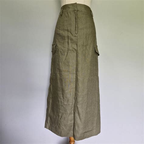 Witchery Khaki Green Linen Utility Maxi Skirt Size... - Depop