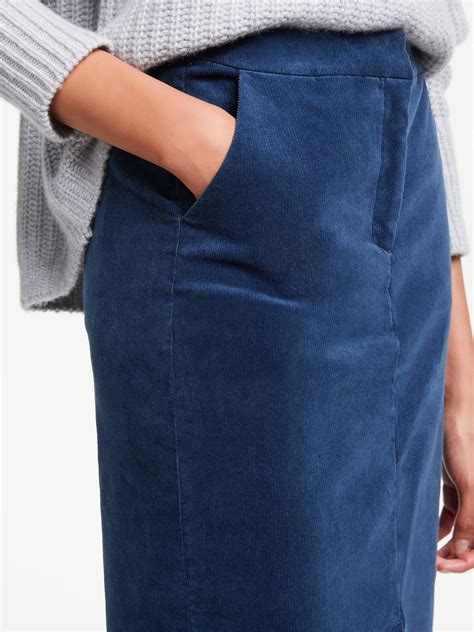 John Lewis & Partners Cord Pencil Skirt, Mid Blue, 8