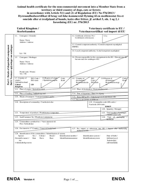 Fillable Online Model animal health certificate for the non-commercial ...