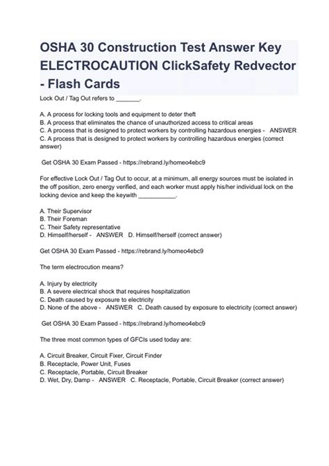 OSHA 30 Construction Test Answer Key (QUESTIONS WITH 100% CORRECT ...