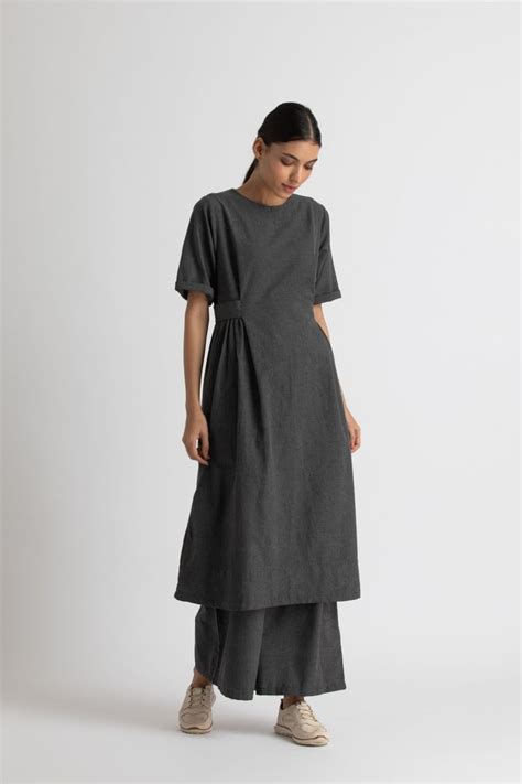 Side gather dress - lead grey melange – Three Clothing