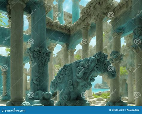 Construction with Columns of Lost Atlantida World. Lost Ancient Civilization Stock Illustration ...
