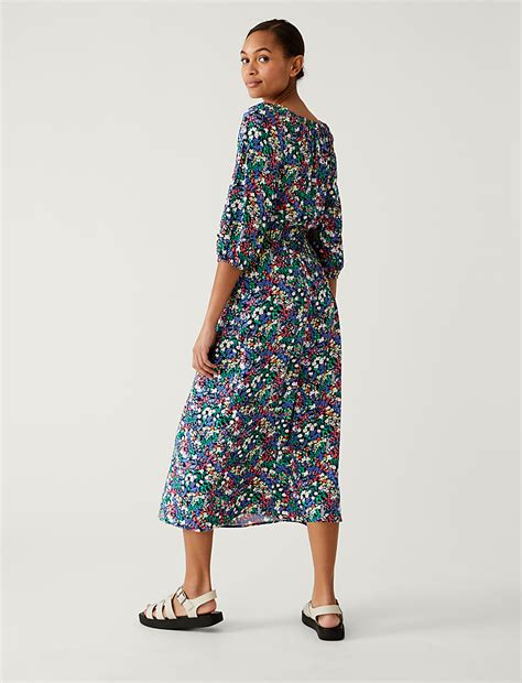 Buy Printed Square Neck Midi Tea Dress at Marks & Spencer