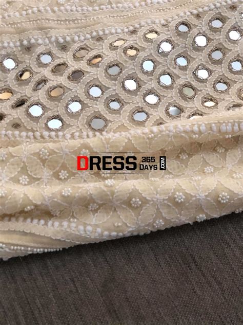 Beige Mirror & Pearls Chikankari Anarkali Suit – Dress365days