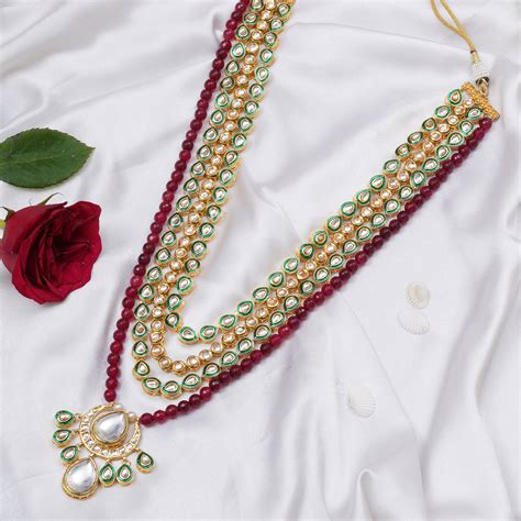 Long Kundan Neckpiece with Multi Stones
