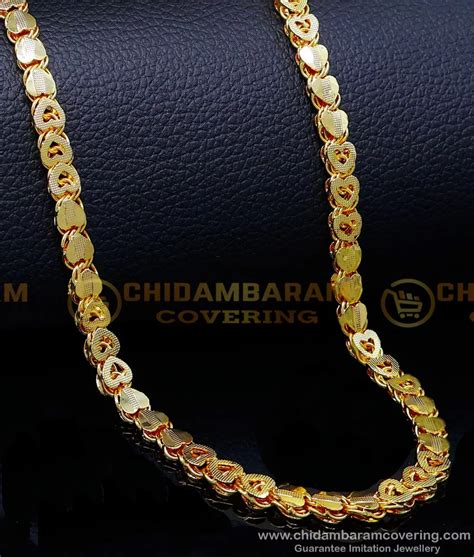 Buy 30 Inches Long Heart Design Daily Use 1 Gram Gold Chain