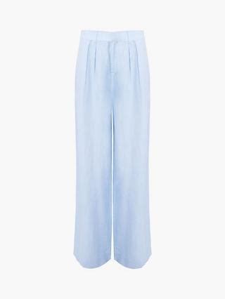 French Connection Birdie Linen Blend Wide Leg Trousers, Cashmere Blue