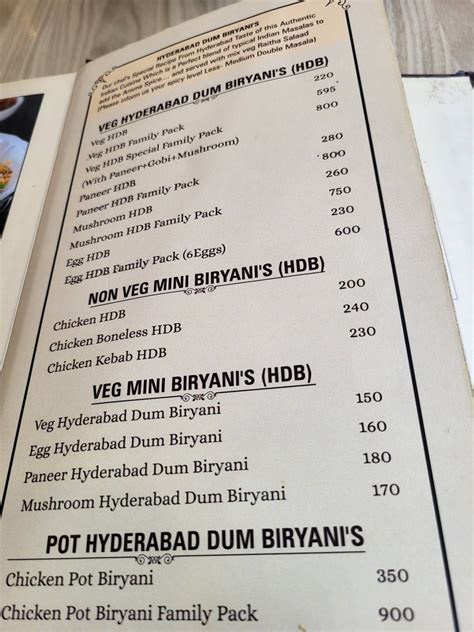 Menu at RRR Hyderabad Biryani house, Bengaluru