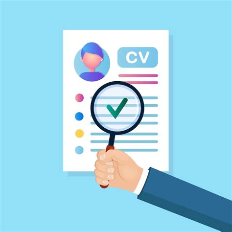 Cv business resume and magnifying glass in hand. job interview ...