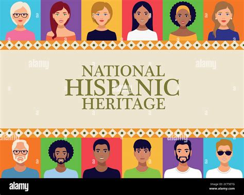 national hispanic heritage celebration lettering with people in square ...