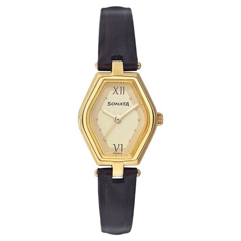 Buy Online Sonata Quartz Analog Champagne Dial Strap Watch for Women ...