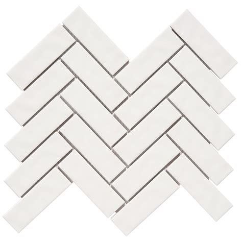 Forio 1.35" x 4.35" Herringbone White Glossy Porcelain Mosaic Tile ...