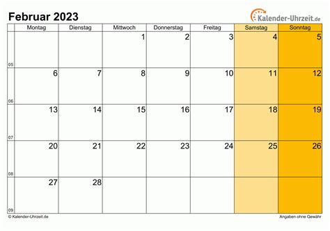 Resultado de imagen de monatskalender februar 2023