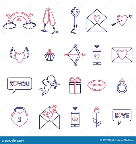 A Set of Simple Symbols for Valentine`s Day Stock Vector - Illustration of rainbow, postcard ...