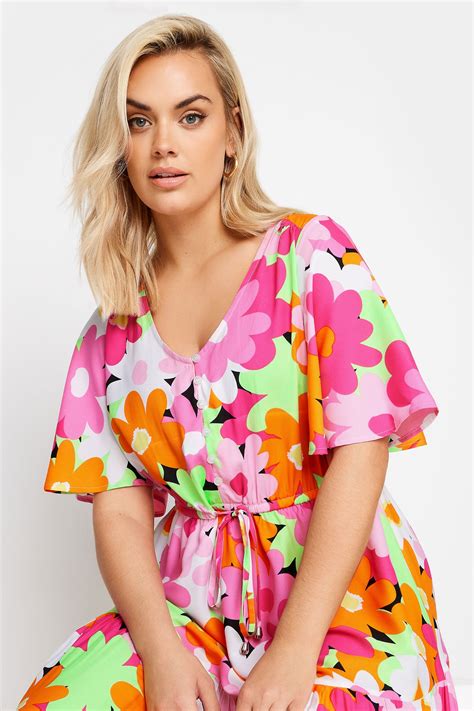 YOURS Plus Size Pink Floral Angel Sleeve Maxi Dress | Yours Clothing