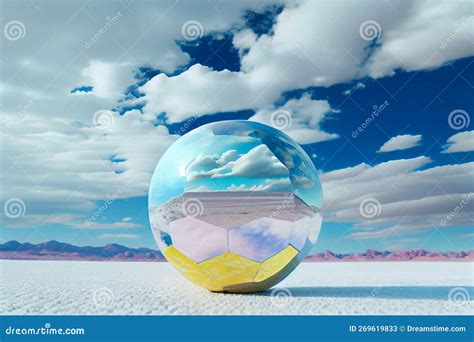 Glass Sphere with Cloud Reflections Salt Flat. Illustration Generative ...