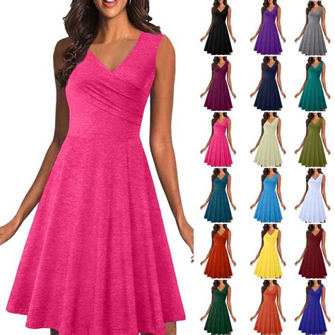 V-neck Sleeveless Fashion Women's Summer Casual Elegant Medium Length ...